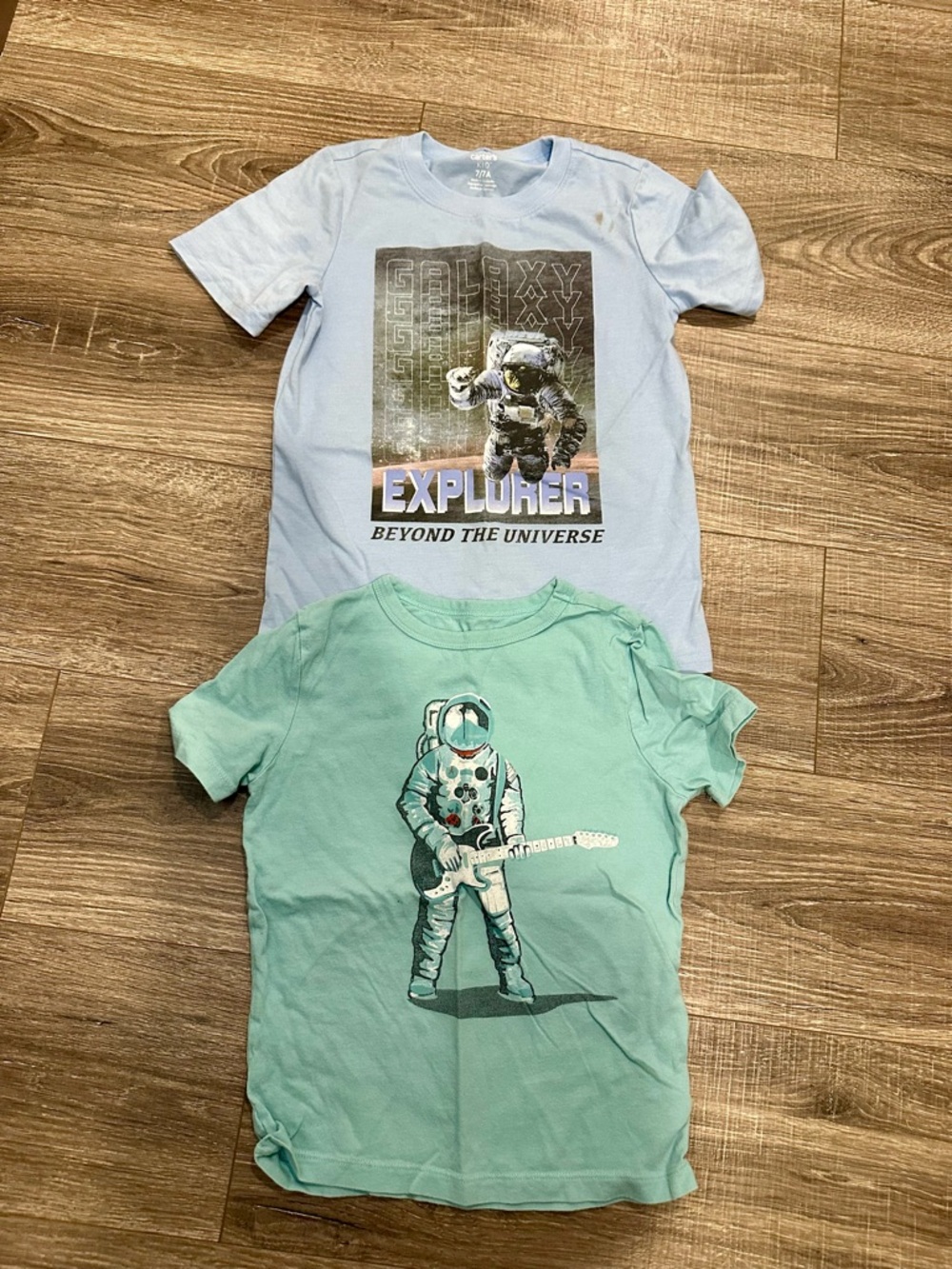 Kids' Small (7) Space Astronaut Graphic T-Shirts - Light Blue & Mint (2-Pack)